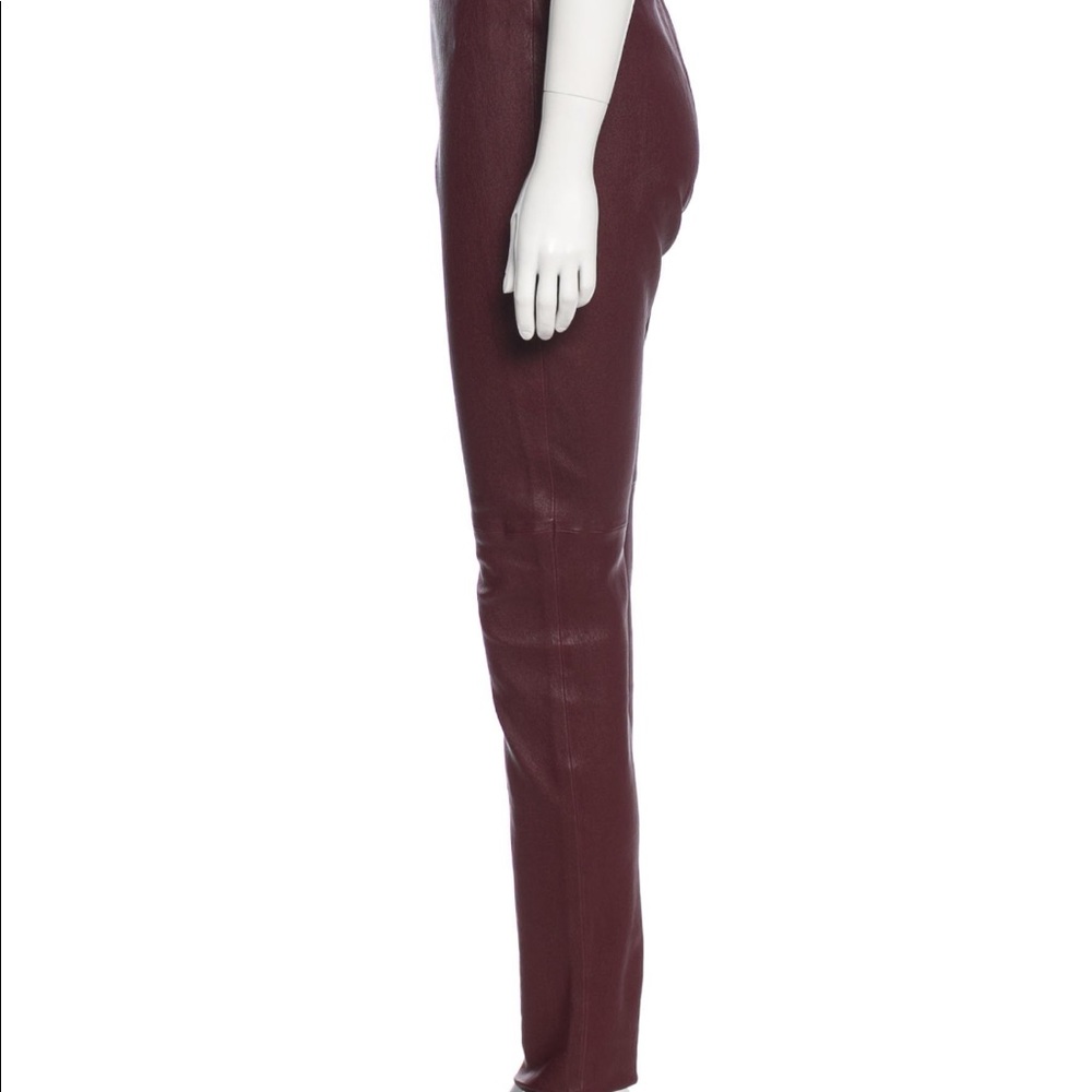 Theory Oxblood Leather Midrise Straight Leg Pants